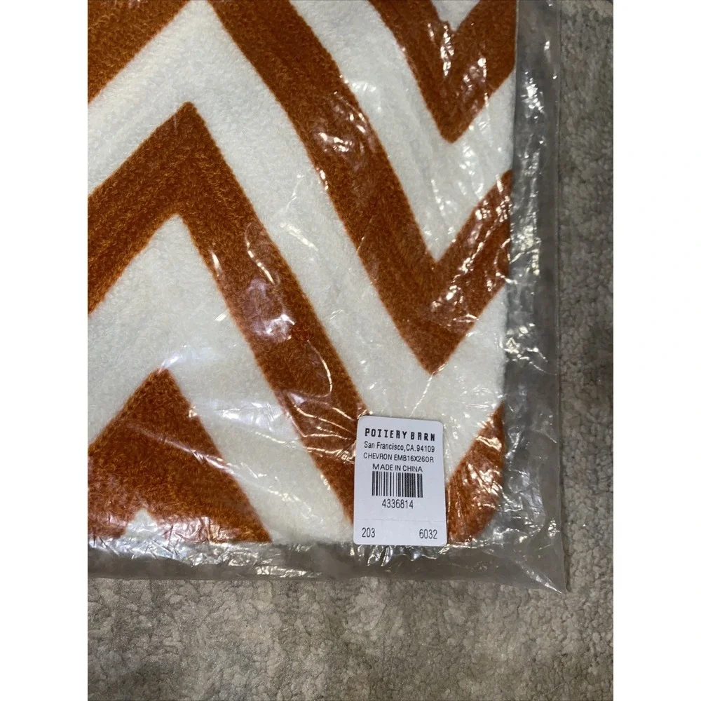New Pottery Barn Chevron Lumbar Pillow Cover Orange Cream 16x26‎ Embroidered